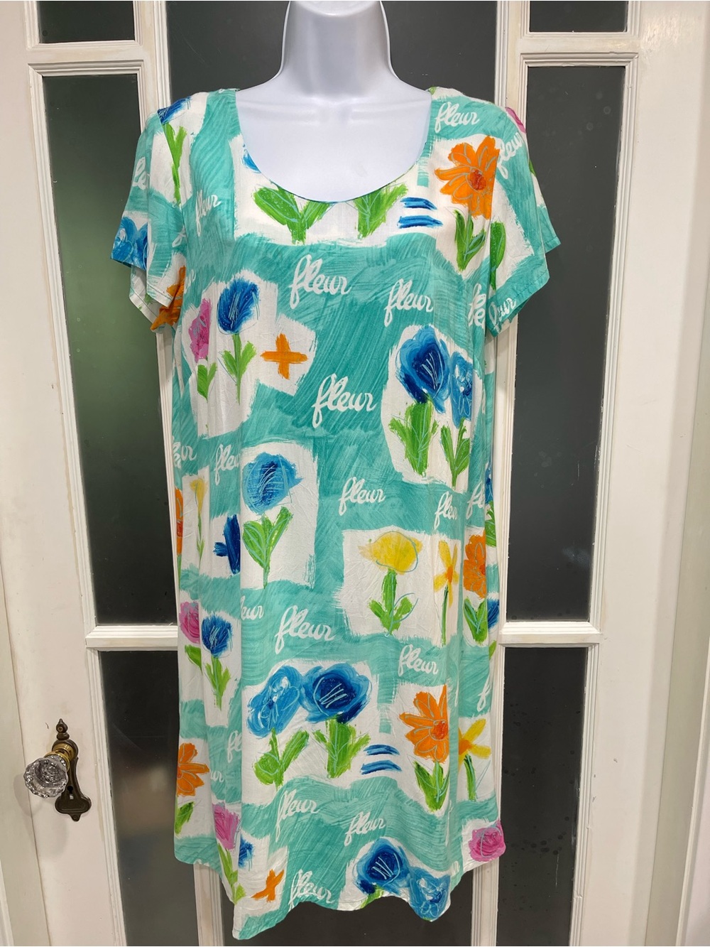 Jams World Hula Moon Aqua Floral Scoop Neck Mini Dress